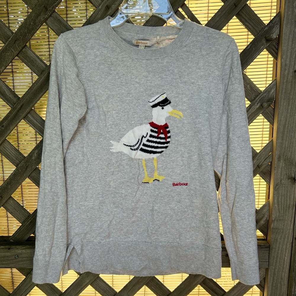 Barbour Patterson Graphic Gray Bird Sweater US size 6 / Small / UK size 10